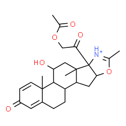 ChemSpider 2D Image | 6b-(Acetoxyacetyl)-5-hydroxy-4a,6a,8-trimethyl-2-oxo-4a,4b,5,6,6a,6b,9a,10,10a,10b,11,12-dodecahydro-2H-naphtho[2',1':4,5]indeno[1,2-d][1,3]oxazol-7-ium | C25H32NO6
