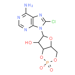 ChemSpider 2D Image | 6-(6-Amino-8-chloro-9H-purin-9-yl)-7-hydroxytetrahydro-4H-furo[3,2-d][1,3,2]dioxaphosphinin-2-olate 2-oxide | C10H10ClN5O6P