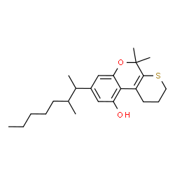 ChemSpider 2D Image | 5,5-Dimethyl-8-(3-methyl-2-octanyl)-1,2,3,5-tetrahydrothiopyrano[2,3-c]chromen-10-ol | C23H34O2S