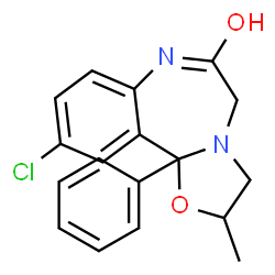 ChemSpider 2D Image | 10-Chloro-2-methyl-11b-phenyl-2,3,7,11b-tetrahydro[1,3]oxazolo[3,2-d][1,4]benzodiazepin-6(5H)-one | C18H17ClN2O2
