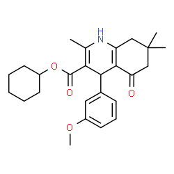 ChemSpider 2D Image | Cyclohexyl 4-(3-methoxyphenyl)-2,7,7-trimethyl-5-oxo-1,4,5,6,7,8-hexahydro-3-quinolinecarboxylate | C26H33NO4