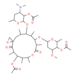 ChemSpider 2D Image | 12-[(4-O-Acetyl-2,6-dideoxy-3-O-methylhexopyranosyl)oxy]-14-{[2-O-acetyl-3,4,6-trideoxy-3-(dimethylamino)hexopyranosyl]oxy}-5,7,8,11,13,15-hexamethyl-4,10-dioxo-1,9-dioxaspiro[2.13]hexadec-6-yl acetat
e | C41H67NO15