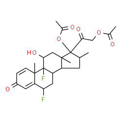 ChemSpider 2D Image | 6,9-Difluoro-11-hydroxy-16-methyl-3,20-dioxopregna-1,4-diene-17,21-diyl diacetate | C26H32F2O7