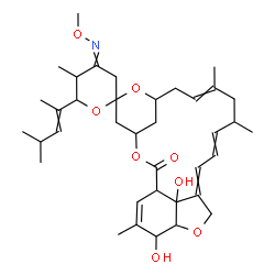 ChemSpider 2D Image | 21',24'-Dihydroxy-4-(methoxyimino)-5,11',13',22'-tetramethyl-6-(4-methyl-2-penten-2-yl)-3,4,5,6-tetrahydro-2'H-spiro[pyran-2,6'-[3,7,19]trioxatetracyclo[15.6.1.1~4,8~.0~20,24~]pentacosa[10,14,16,22]te
traen]-2'-one | C37H53NO8
