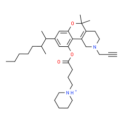 ChemSpider 2D Image | 1-(4-{[5,5-Dimethyl-8-(3-methyl-2-octanyl)-2-(2-propyn-1-yl)-1,3,4,5-tetrahydro-2H-chromeno[4,3-c]pyridin-10-yl]oxy}-4-oxobutyl)piperidinium | C35H53N2O3