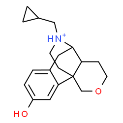 ChemSpider 2D Image | 17-(Cyclopropylmethyl)-4-hydroxy-13-oxa-17-azoniatetracyclo[7.5.3.0~1,10~.0~2,7~]heptadeca-2,4,6-triene | C19H26NO2
