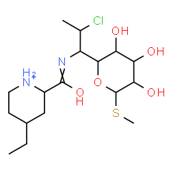 ChemSpider 2D Image | Methyl 5-(2-chloro-1-{[(4-ethyl-2-piperidiniumyl)carbonyl]amino}propyl)-1-thiopentopyranoside | C17H32ClN2O5S