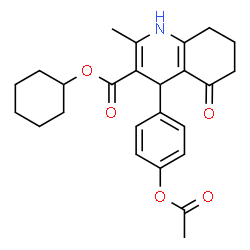 ChemSpider 2D Image | Cyclohexyl 4-(4-acetoxyphenyl)-2-methyl-5-oxo-1,4,5,6,7,8-hexahydro-3-quinolinecarboxylate | C25H29NO5