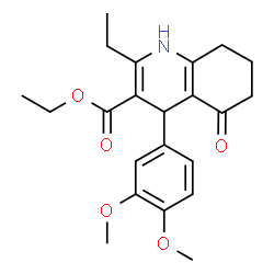 ChemSpider 2D Image | Ethyl 4-(3,4-dimethoxyphenyl)-2-ethyl-5-oxo-1,4,5,6,7,8-hexahydro-3-quinolinecarboxylate | C22H27NO5