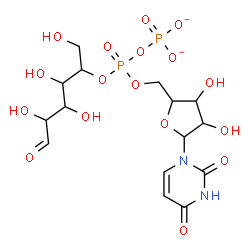 ChemSpider 2D Image | [[(2R,3S,4S,5R)-5-(2,4-dioxopyrimidin-1-yl)-3,4-dihydroxy-tetrahydrofuran-2-yl]methoxy-[(1R,2R,3S,4R)-2,3,4-trihydroxy-1-(hydroxymethyl)-5-oxo-pentoxy]phosphoryl] phosphate | C15H22N2O17P2