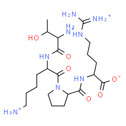 ChemSpider 2D Image | 6-Ammonio-N-(2-ammonio-3-hydroxybutanoyl)norleucyl-N-(4-{[ammonio(imino)methyl]amino}-1-carboxylatobutyl)prolinamide | C21H42N8O6