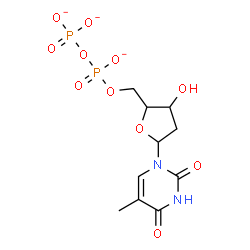 ChemSpider 2D Image | 1-{2-Deoxy-5-O-[(phosphonatooxy)phosphinato]pentofuranosyl}-5-methyl-2,4(1H,3H)-pyrimidinedione | C10H13N2O11P2