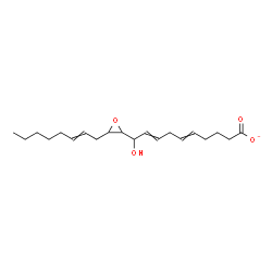 ChemSpider 2D Image | 10-Hydroxy-10-[3-(2-octen-1-yl)-2-oxiranyl]-5,8-decadienoate | C20H31O4