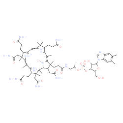 ChemSpider 2D Image | [(2S,3R,7S,12S,13S,17S,18S,19R)-2,13,18-tris(2-amino-2-oxo-ethyl)-7,12,17-tris(3-amino-3-oxo-propyl)-3-[3-[2-[[(2S,5S)-5-(5,6-dimethylbenzimidazol-1-yl)-4-hydroxy-2-(hydroxymethyl)tetrahydrofuran-3-yl]oxy-oxido-phosphoryl]oxypropylamino]-3-oxo-propyl]-3,5,8,8,13,15,18,19-octamethyl-2,7,12,17-tetrahydro-1H-corrin-22,23,24-triium-21-yl]cobalt | C62H91CoN13O14P