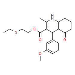 ChemSpider 2D Image | 2-Ethoxyethyl 4-(3-methoxyphenyl)-2-methyl-5-oxo-1,4,5,6,7,8-hexahydro-3-quinolinecarboxylate | C22H27NO5