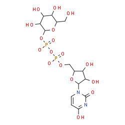 ChemSpider 2D Image | [[(2S,3R,4R,5S)-3,4-dihydroxy-5-(4-hydroxy-2-oxo-pyrimidin-1-yl)tetrahydrofuran-2-yl]methoxy-oxido-phosphoryl] [(2R,3S,4R,5R,6S)-3,4,5-trihydroxy-6-(hydroxymethyl)tetrahydropyran-2-yl] phosphate | C15H22N2O17P2