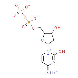 ChemSpider 2D Image | 4-Ammonio-1-{2-deoxy-5-O-[(phosphonatooxy)phosphinato]pentofuranosyl}-2-oxo-1,2-dihydropyrimidin-1-iumato(2-) | C9H14N3O10P2