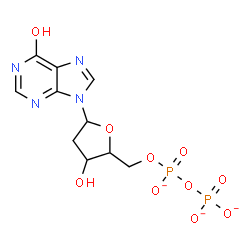 ChemSpider 2D Image | [[(2S,3R,5S)-3-hydroxy-5-(6-hydroxypurin-9-yl)tetrahydrofuran-2-yl]methoxy-oxido-phosphoryl] phosphate | C10H11N4O10P2