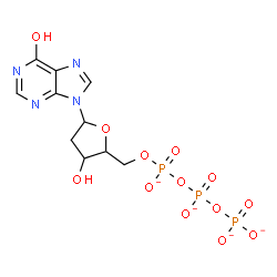 ChemSpider 2D Image | [[[(2S,3R,5S)-3-hydroxy-5-(6-hydroxypurin-9-yl)tetrahydrofuran-2-yl]methoxy-oxido-phosphoryl]oxy-oxido-phosphoryl] phosphate | C10H11N4O13P3