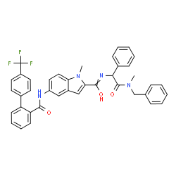 ChemSpider 2D Image | N-{2-[Benzyl(methyl)amino]-2-oxo-1-phenylethyl}-1-methyl-5-({[4'-(trifluoromethyl)-2-biphenylyl]carbonyl}amino)-1H-indole-2-carboxamidato(3-) | C40H33F3N4O3