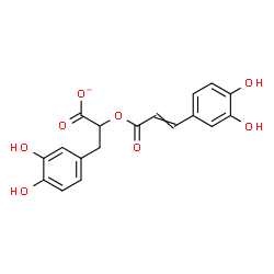 ChemSpider 2D Image | 3-(3,4-Dihydroxyphenyl)-2-{[3-(3,4-dihydroxyphenyl)acryloyl]oxy}propanoate | C18H15O8