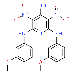 ChemSpider 2D Image | N~2~,N~6~-Bis(3-methoxyphenyl)-3,5-dinitro-2,4,6-pyridinetriamine | C19H18N6O6