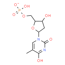 ChemSpider 2D Image | 1-[2-Deoxy-5-O-(hydroxyphosphinato)pentofuranosyl]-5-methyl-2,4(1H,3H)-pyrimidinedione | C10H14N2O8P