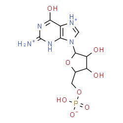 ChemSpider 2D Image | 2-Ammonio-9-[5-O-(hydroxyphosphinato)pentofuranosyl]-6-oxo-6,9-dihydro-1H-purin-7-ium | C10H15N5O8P