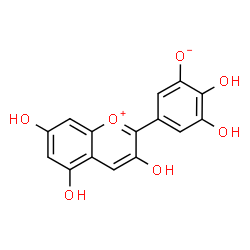 ChemSpider 2D Image | 2,3-Dihydroxy-5-(3,5,7-trihydroxy-2-chromeniumyl)phenolate | C15H10O7