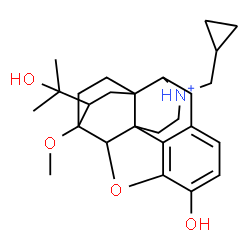 ChemSpider 2D Image | 17-(Cyclopropylmethyl)-3-hydroxy-7-(2-hydroxy-2-propanyl)-6-methoxy-18,19-dihydro-4,5-epoxy-6,14-ethenomorphinan-17-ium | C26H36NO4