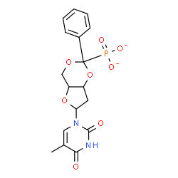 ChemSpider 2D Image | 1-{2-Deoxy-3,5-O-[phenyl(phosphonato)methylene]pentofuranosyl}-5-methyl-2,4(1H,3H)-pyrimidinedione | C17H17N2O8P