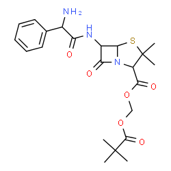 ChemSpider 2D Image | [(2,2-Dimethylpropanoyl)oxy]methyl 6-{[amino(phenyl)acetyl]amino}-3,3-dimethyl-7-oxo-4-thia-1-azabicyclo[3.2.0]heptane-2-carboxylate | C22H29N3O6S