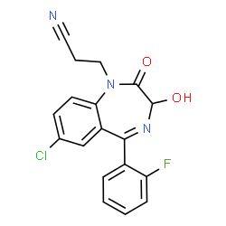 ChemSpider 2D Image | 3-[7-Chloro-5-(2-fluorophenyl)-3-hydroxy-2-oxo-2,3-dihydro-1H-1,4-benzodiazepin-1-yl]propanenitrile | C18H13ClFN3O2