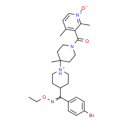 ChemSpider 2D Image | 4-[(4-Bromophenyl)(ethoxyimino)methyl]-1-{1-[(2,4-dimethyl-1-oxido-3-pyridinyl)carbonyl]-4-methyl-4-piperidinyl}piperidinium | C28H38BrN4O3