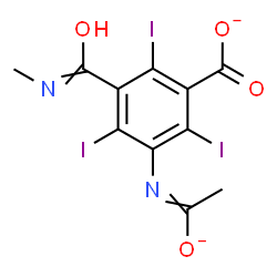 ChemSpider 2D Image | 2,4,6-Triiodo-3-(methylcarbamoyl)-5-[(1-oxidanidylethylidene)amino]benzoate | C11H7I3N2O4