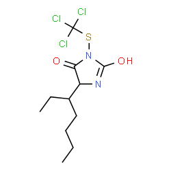 ChemSpider 2D Image | 5-(3-Heptanyl)-3-[(trichloromethyl)sulfanyl]-2,4-imidazolidinedione | C11H17Cl3N2O2S