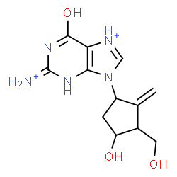 ChemSpider 2D Image | 2-Ammonio-9-[4-hydroxy-3-(hydroxymethyl)-2-methylenecyclopentyl]-6-oxo-6,9-dihydro-1H-purin-7-ium | C12H17N5O3