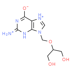 ChemSpider 2D Image | 2-Ammonio-9-{[(1,3-dihydroxy-2-propanyl)oxy]methyl}-9H-purin-7-ium-6-olate | C9H14N5O4