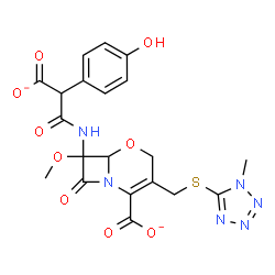 ChemSpider 2D Image | 7-{[Carboxylato(4-hydroxyphenyl)acetyl]amino}-7-methoxy-3-{[(1-methyl-1H-tetrazol-5-yl)sulfanyl]methyl}-8-oxo-5-oxa-1-azabicyclo[4.2.0]oct-2-ene-2-carboxylate | C20H18N6O9S