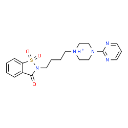 ChemSpider 2D Image | 1-[4-(1,1-Dioxido-3-oxo-1,2-benzothiazol-2(3H)-yl)butyl]-4-(2-pyrimidinyl)piperazin-1-ium | C19H24N5O3S