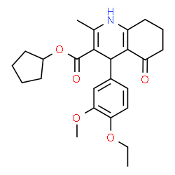ChemSpider 2D Image | Cyclopentyl 4-(4-ethoxy-3-methoxyphenyl)-2-methyl-5-oxo-1,4,5,6,7,8-hexahydro-3-quinolinecarboxylate | C25H31NO5