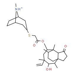 ChemSpider 2D Image | 3-({2-[(3-Hydroxy-2,4,7,14-tetramethyl-9-oxo-4-vinyltricyclo[5.4.3.0~1,8~]tetradec-6-yl)oxy]-2-oxoethyl}sulfanyl)-8-methyl-8-azoniabicyclo[3.2.1]octane | C30H48NO4S