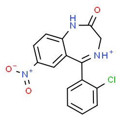 ChemSpider 2D Image | 5-(2-Chlorophenyl)-7-nitro-2-oxo-2,3-dihydro-1H-1,4-benzodiazepin-4-ium | C15H11ClN3O3