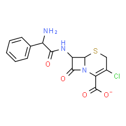 ChemSpider 2D Image | 7-{[Amino(phenyl)acetyl]amino}-3-chloro-8-oxo-5-thia-1-azabicyclo[4.2.0]oct-2-ene-2-carboxylate | C15H13ClN3O4S