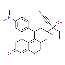 ChemSpider 2D Image | 11-[4-(Dimethylamino)phenyl]-17-hydroxy-13-methyl-17-(1-propyn-1-yl)-1,2,6,7,8,11,12,13,14,15,16,17-dodecahydro-3H-cyclopenta[a]phenanthren-3-one | C29H35NO2