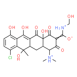 ChemSpider 2D Image | [7-Chloro-4-(dimethylammonio)-6,10,11,12a-tetrahydroxy-6-methyl-1,3,12-trioxo-3,4,4a,5,5a,6,12,12a-octahydro-2(1H)-tetracenylidene][(hydroxymethyl)ammonio]methanolate | C23H26ClN2O9