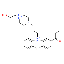 ChemSpider 2D Image | 10-{3-[4-(2-Hydroxyethyl)piperazin-4-ium-1-yl]propyl}-2-propionyl-10H-phenothiazin-10-ium | C24H33N3O2S