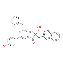 ChemSpider 2D Image | 4-[8-Benzyl-2-hydroperoxy-2-(2-naphthylmethyl)-3-oxo-2,3,7,8-tetrahydroimidazo[1,2-a]pyrazin-6-yl]phenolate | C30H24N3O4