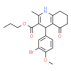 ChemSpider 2D Image | Propyl 4-(3-bromo-4-methoxyphenyl)-2-methyl-5-oxo-1,4,5,6,7,8-hexahydro-3-quinolinecarboxylate | C21H24BrNO4