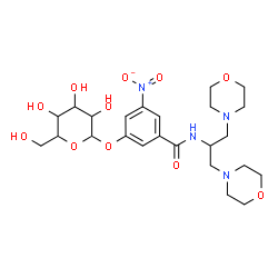 ChemSpider 2D Image | N-[1,3-Di(4-morpholinyl)-2-propanyl]-3-(hexopyranosyloxy)-5-nitrobenzamide | C24H36N4O11